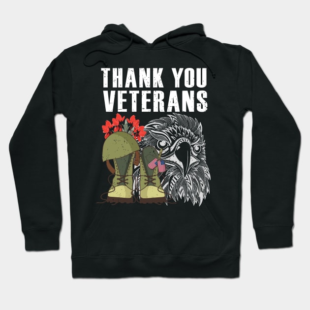 Thank You Veterans Poppy Flower Eagle Combat Boots Veteran Day Hoodie by alcoshirts